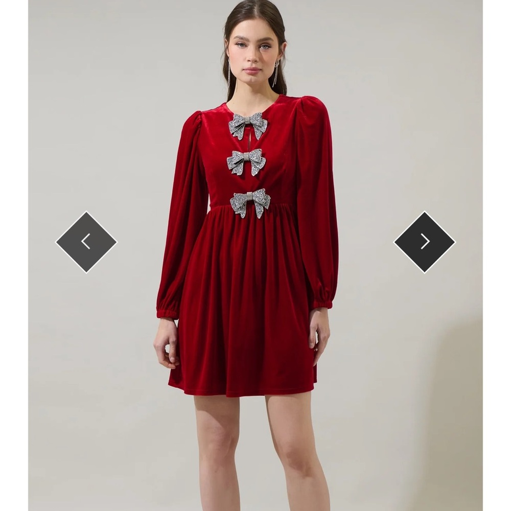 Sugarlips Red Dress with Silver Bow Details